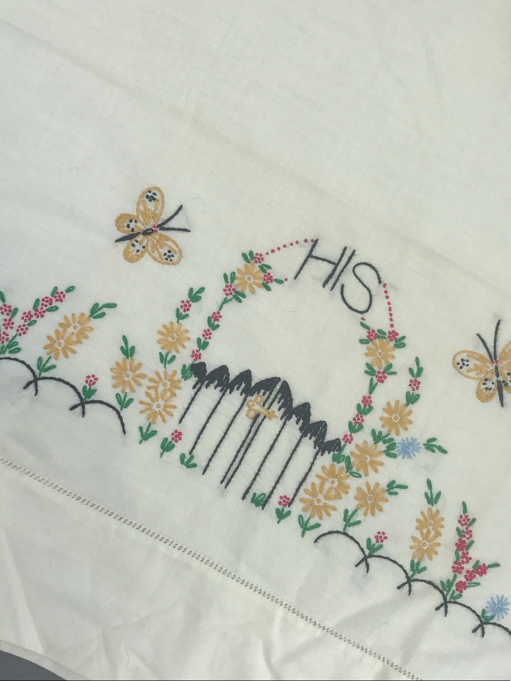 Embroidered 'His' and 'Hers' Pillowcase Set - Cream with Floral Detail - Picture 4 of 8